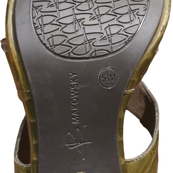 B.Makowsky Green‎ Leather Croc Cone Heel Sandals Women's Size 5.5 - Picture 7 of 7